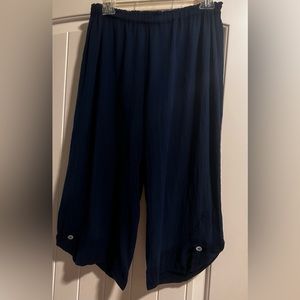 Oh My Gauze! Sz 1 (M-L) Beth Capri Navy Blue Pants Elastic Waist EUC